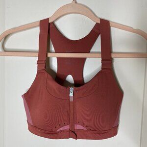 Nike DriFIT Zip-Front Sports Bra XS High Impact Rust / Red